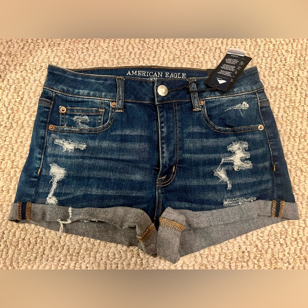 American Eagle High Rise Denim Shorts | Super Stretch Power Fit | Distressed